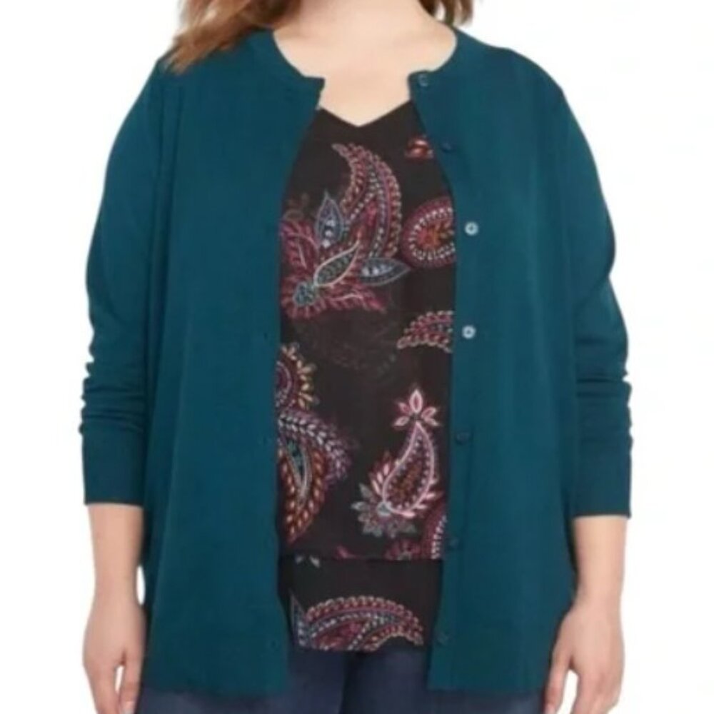Lane Bryant Turquoise Cardigan Sweater Women's 18/20 Teal Button-Up Cardigan EUC
